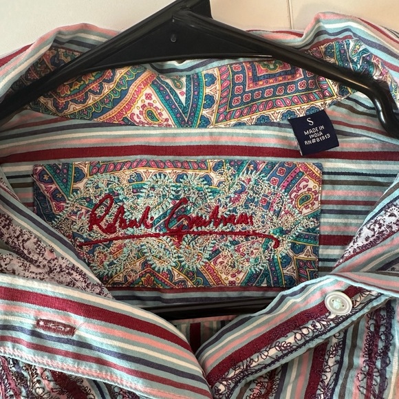 Robert Graham Mens Stripe Flip Cuff Long Sleeve Button Down Shirt Size S - Picture 4 of 9